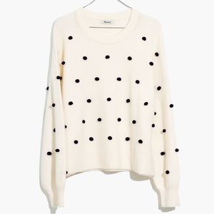 Madewell Brockton Bobble Sweater in Coziest Yarn with black Pom Pom   sz Small